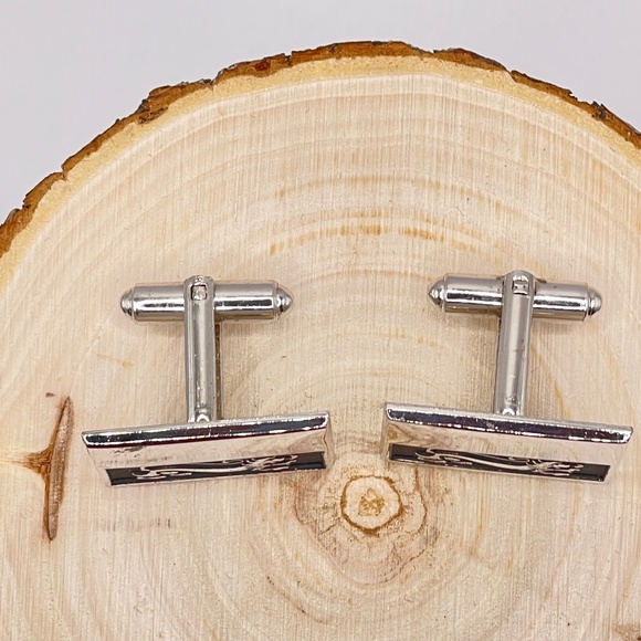 Vintage Shields Fifth Avenue Signed Silver Tone Black Enamel Men's Cuff Links - Picture 4 of 10